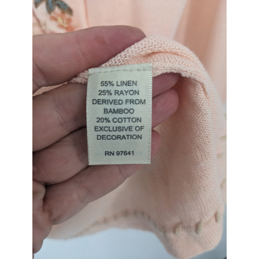 J Jill Sweater Womens Small Pink Floral Embroidered Linen Blend Cardigan Cottage - Picture 9 of 12